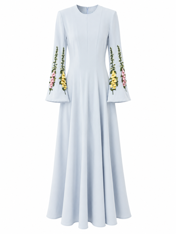 Sky Blue Embroidered Sleeve Maxi Dress - Serenity