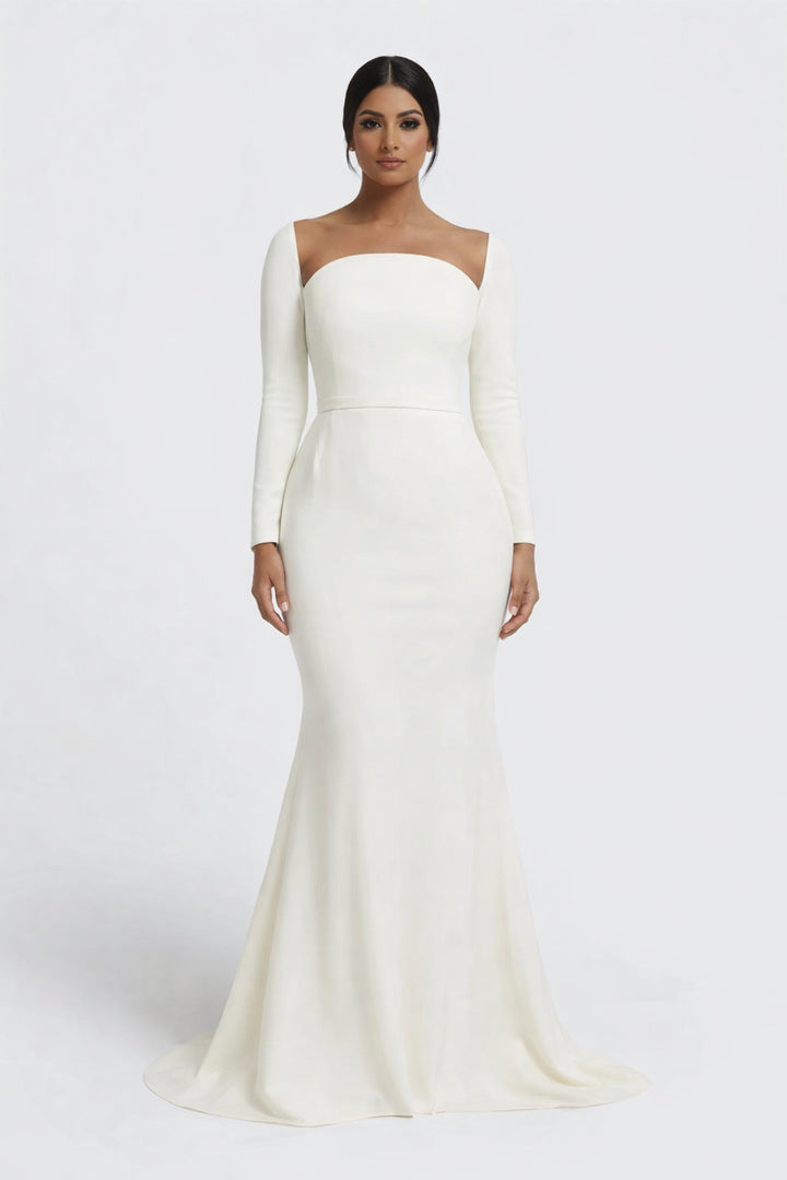 long-sleeve column gown with sculpted neckline – ALBR-1
