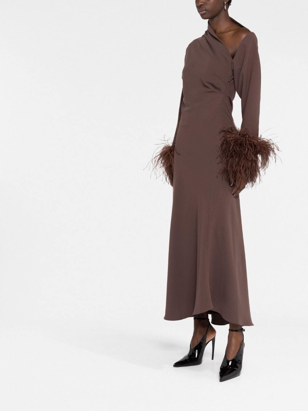 One-shoulder midi dress with feather cuffs – COCOA