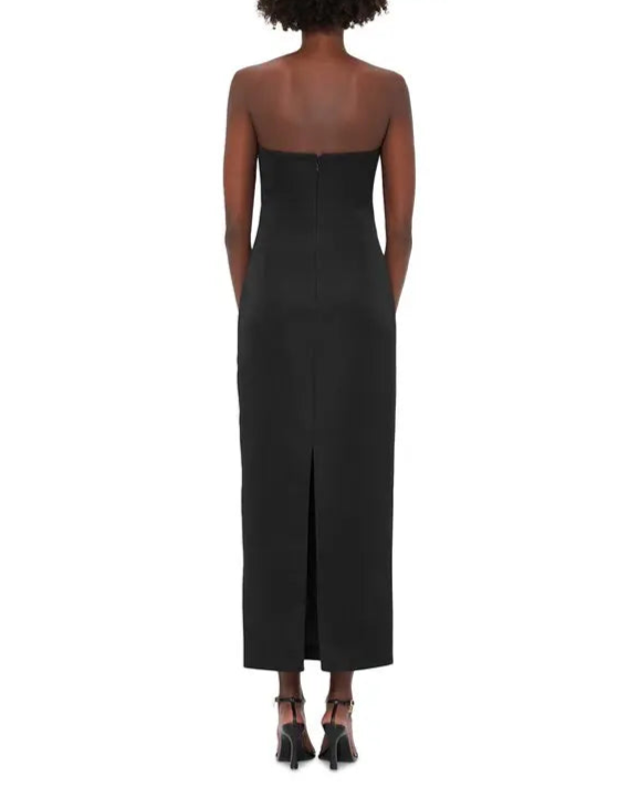 strapless column dress with floral applique – JARDINIZ