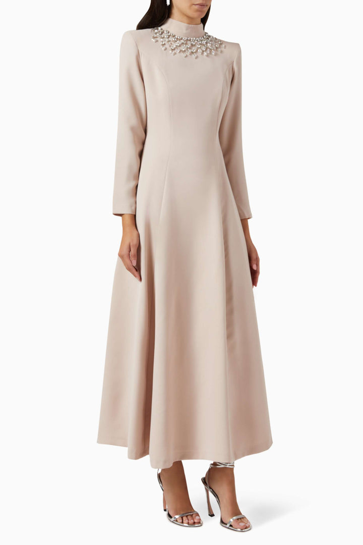 embellished high-neck A-line gown – CELESTE