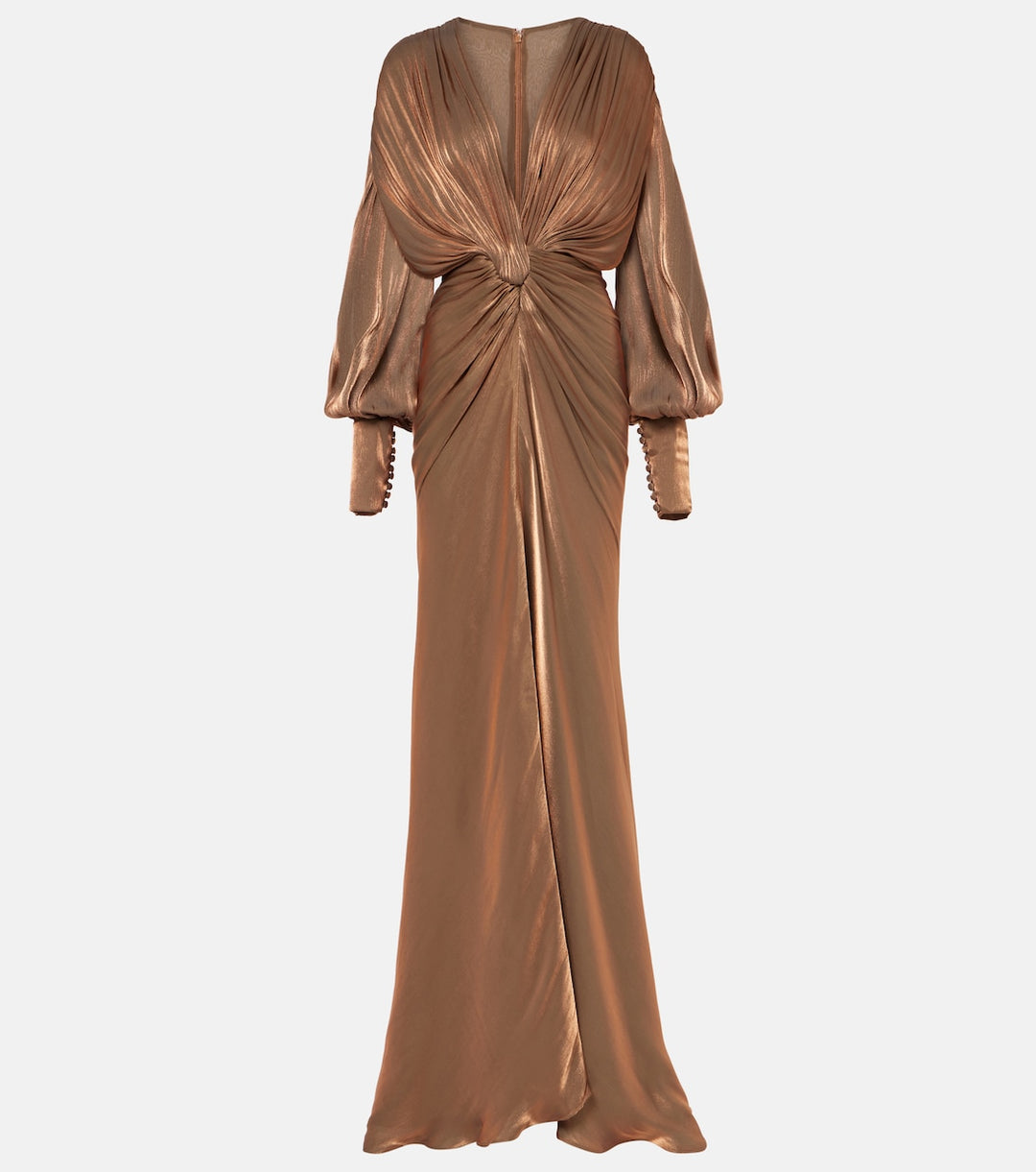 deep plunge satin gown with ruched waist – SIENNA