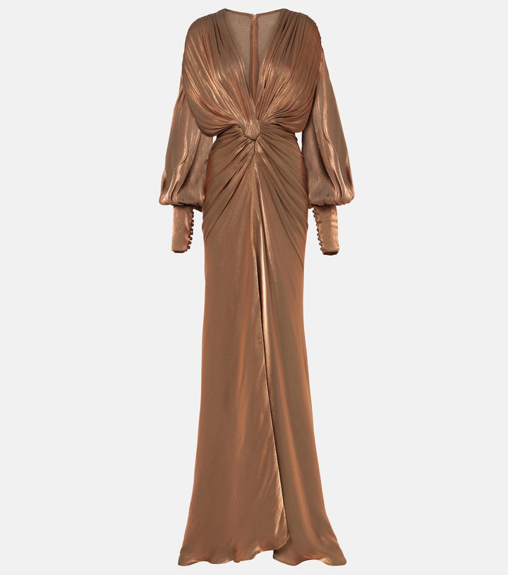 deep plunge satin gown with ruched waist – SIENNA