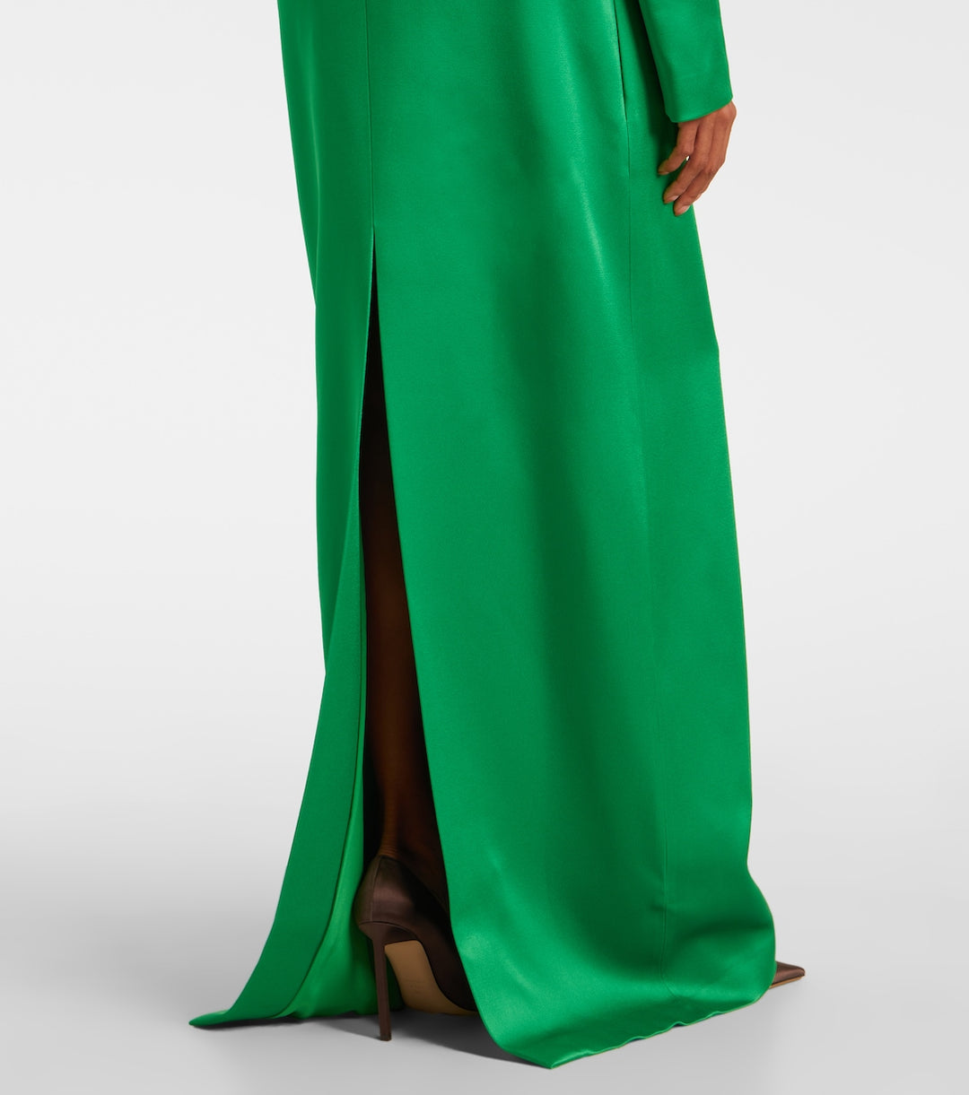 High-neck satin column gown with long sleeves – VERDANA