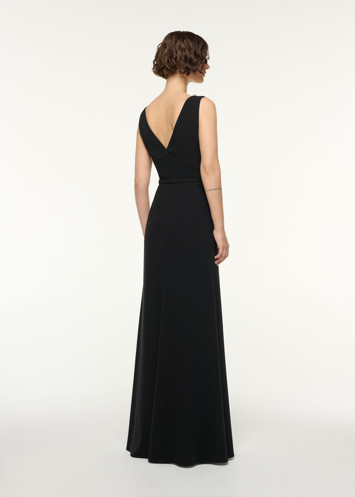 two-tone pleated gown with embellished V-neck – AURELIA