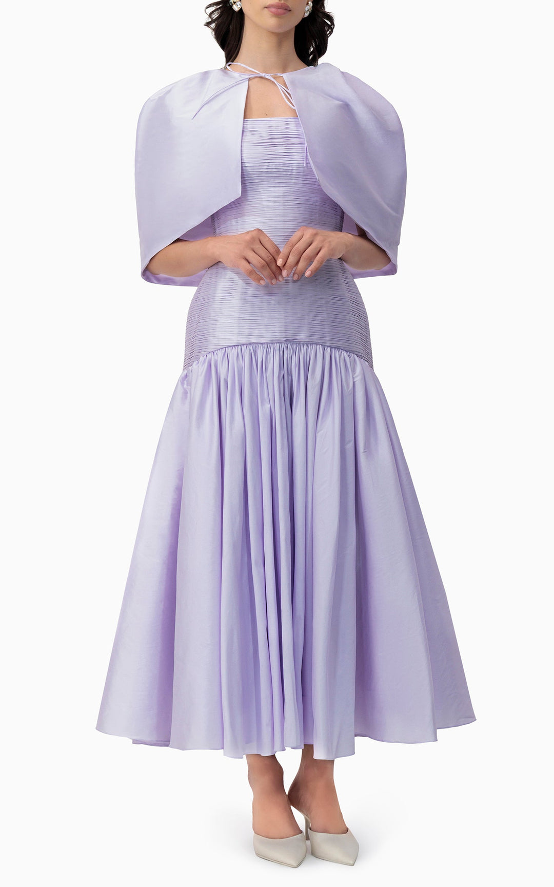 فستان ميدي مكشكش مع عباءة صغيرة متناسقة – مايلا