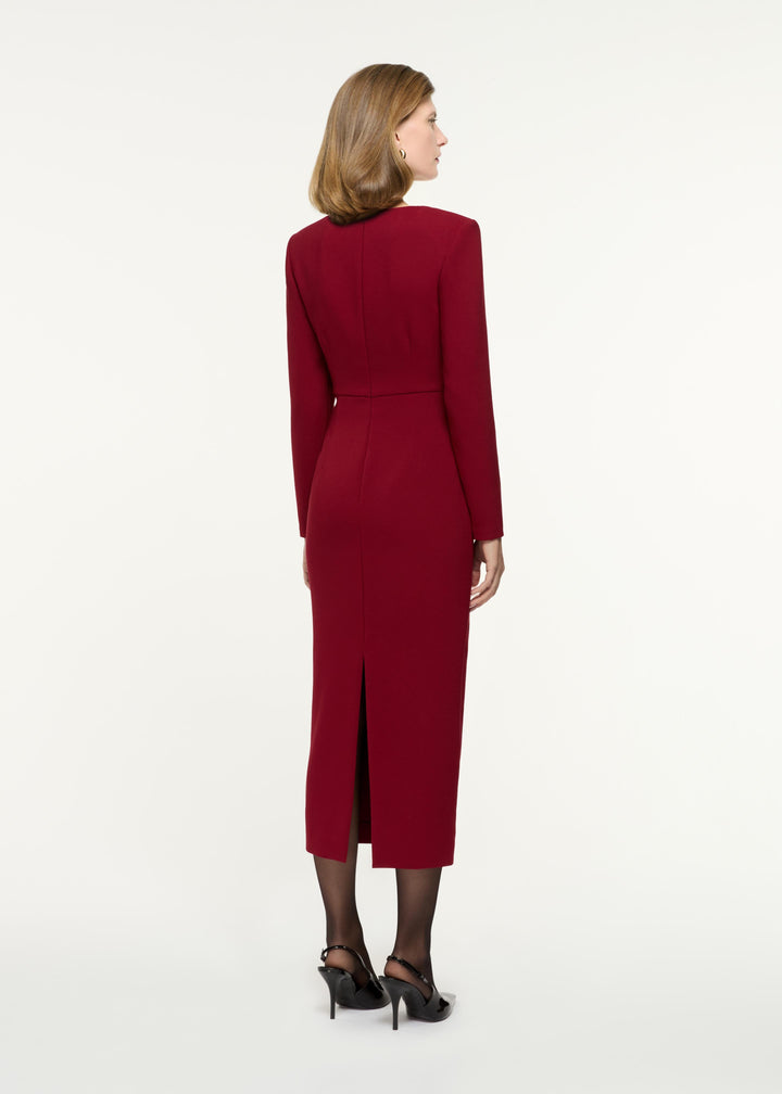 long-sleeve sheath dress with draped neckline detail – RUBINA