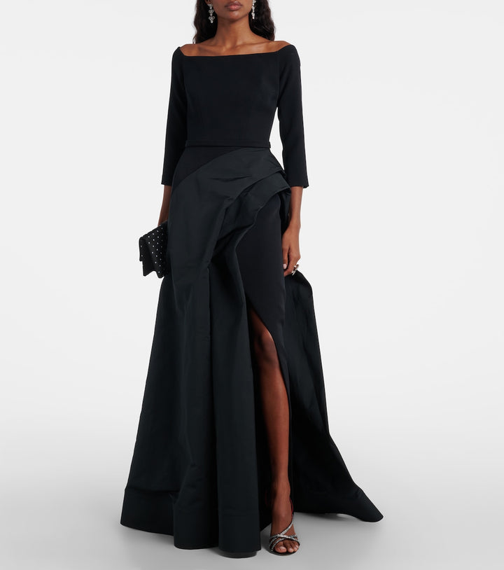 Off-shoulder gown with asymmetric draped overskirt – SERENA