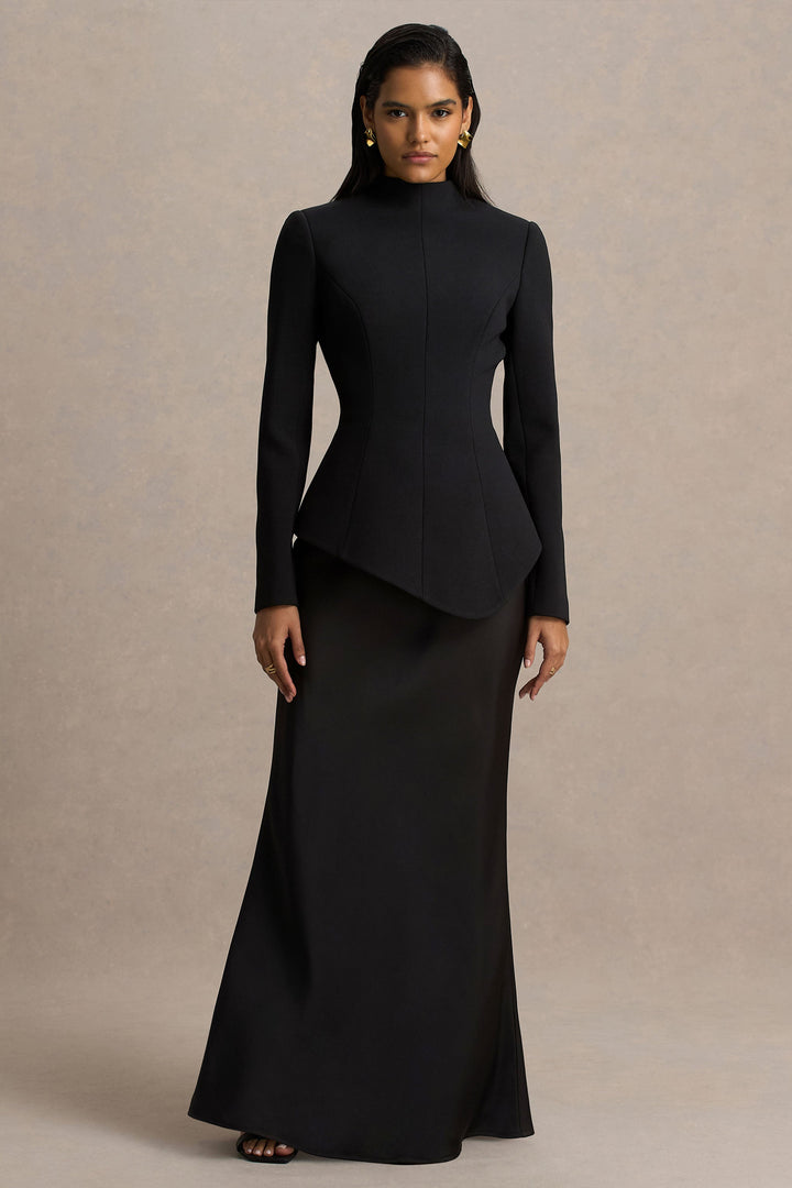 structured long-sleeve gown with sculpted waist – AURORA