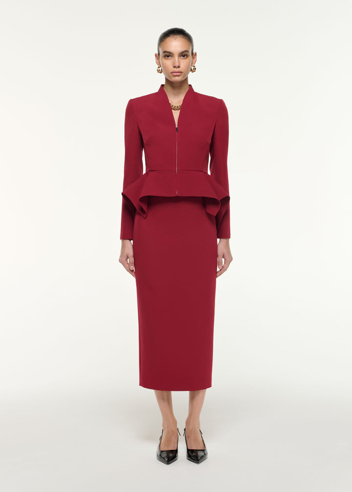 peplum-structured midi dress with tailored neckline – VARESSA