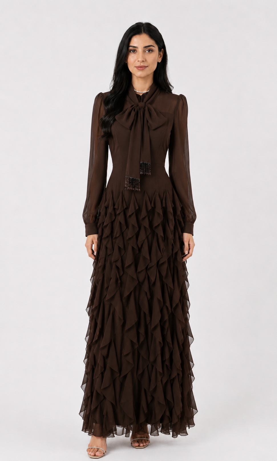 Scarlet Ruffle Bow Maxi Dress — Valentina