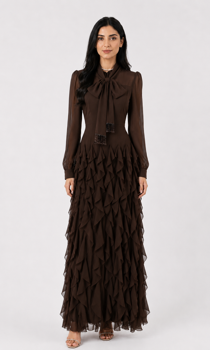 Scarlet Ruffle Bow Maxi Dress — Valentina