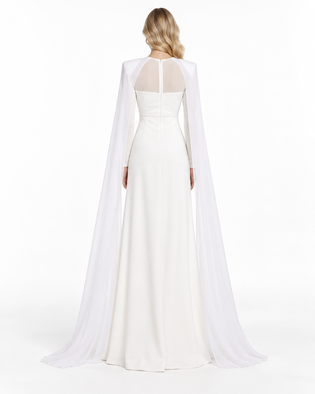 Keyhole Cape Sleeve Evening Gown - Alabrielle