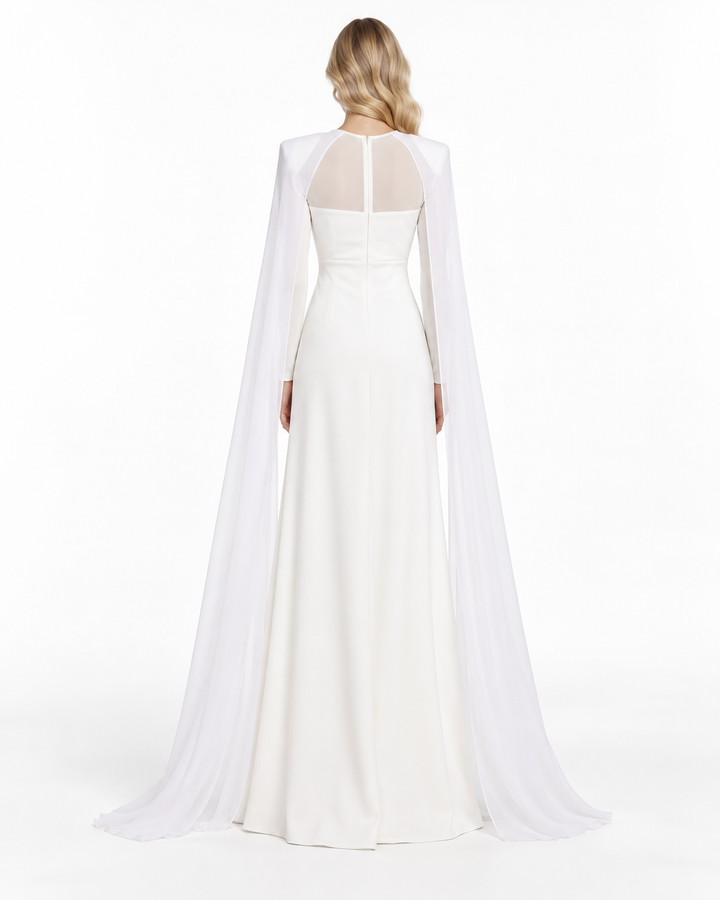 Keyhole Cape Sleeve Evening Gown - Alabrielle