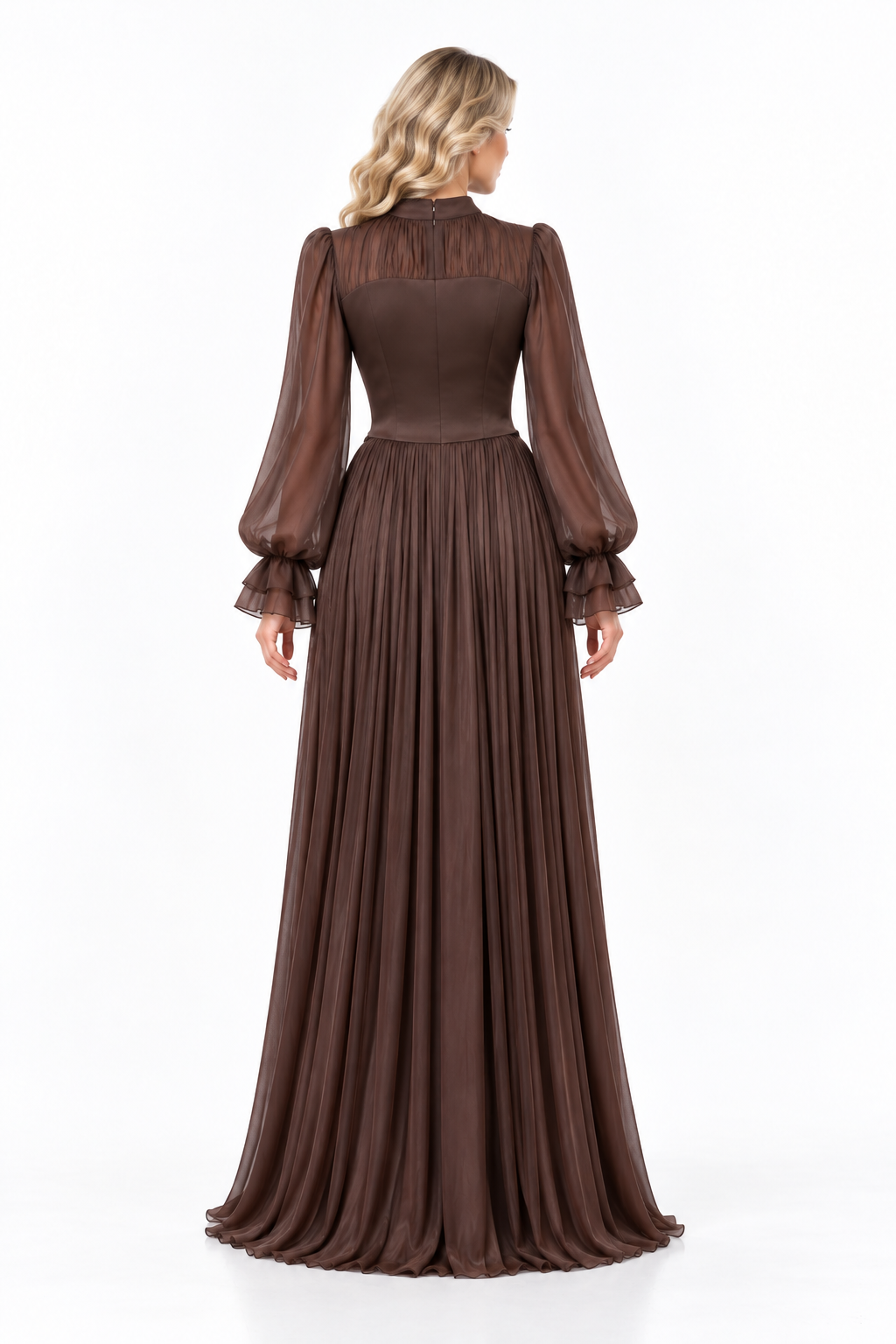 Pleated Satin Corset Gown - Mocha