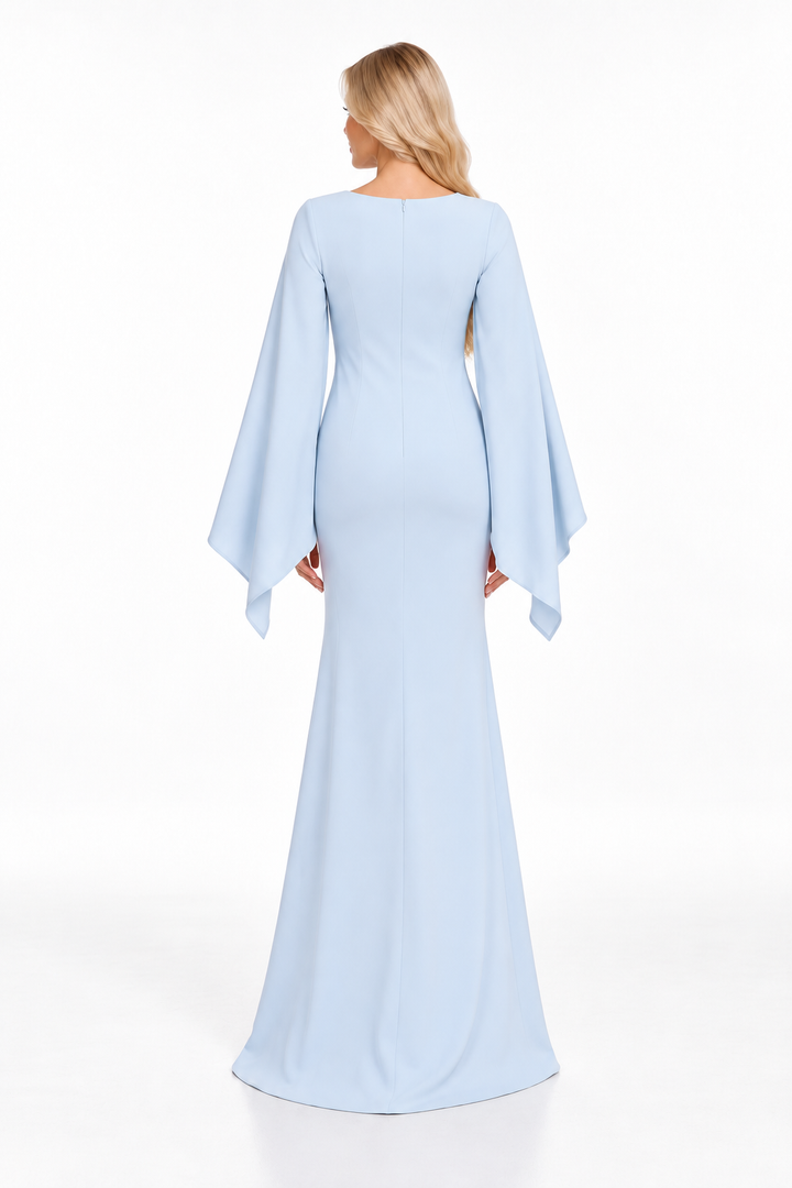 Embellished Cape Sleeve Fishtail Maxi Dress – Celestara