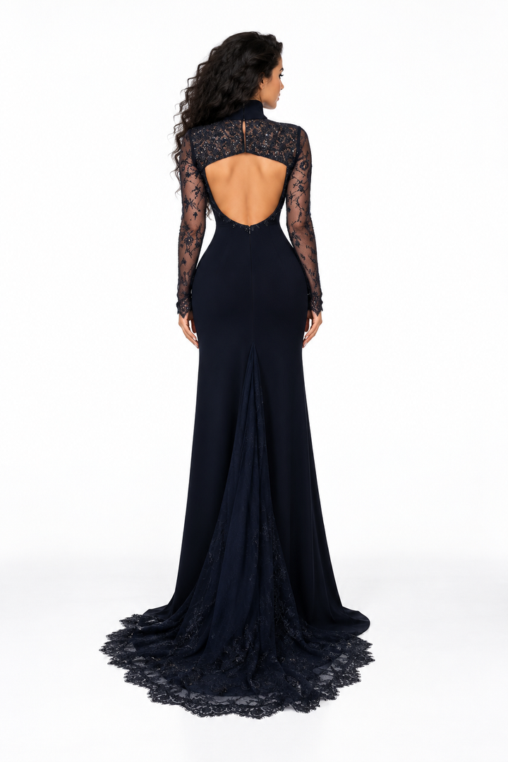 Lace Sleeve Square Neck Evening - Noctavia
