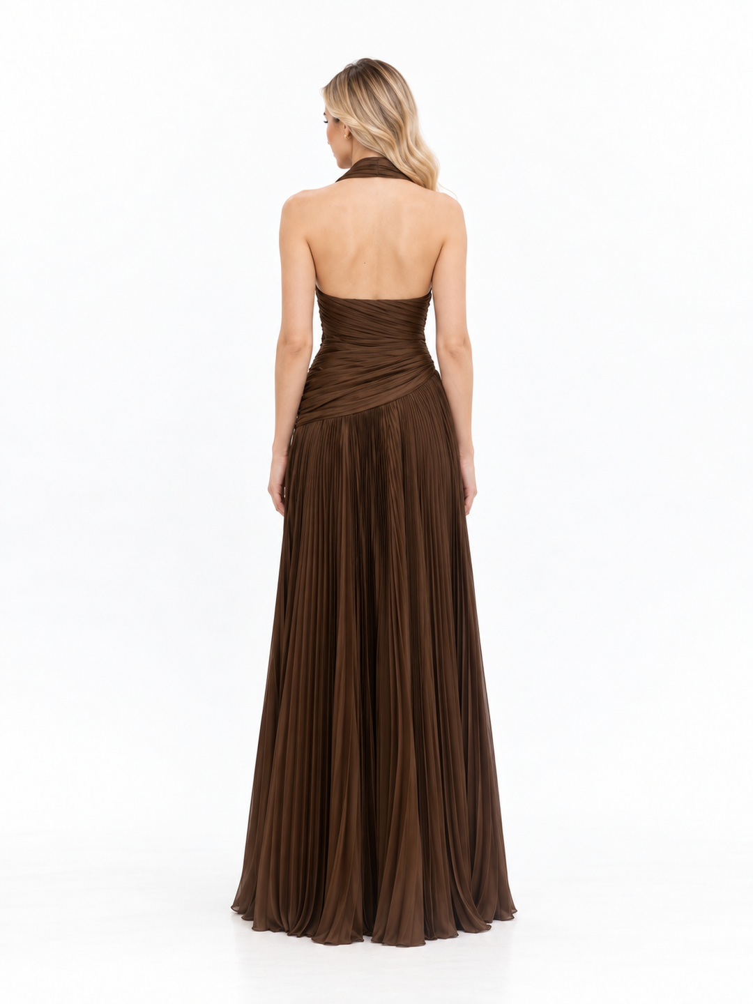 Halter Neck Ruched Slit Maxi Dress – Moressa