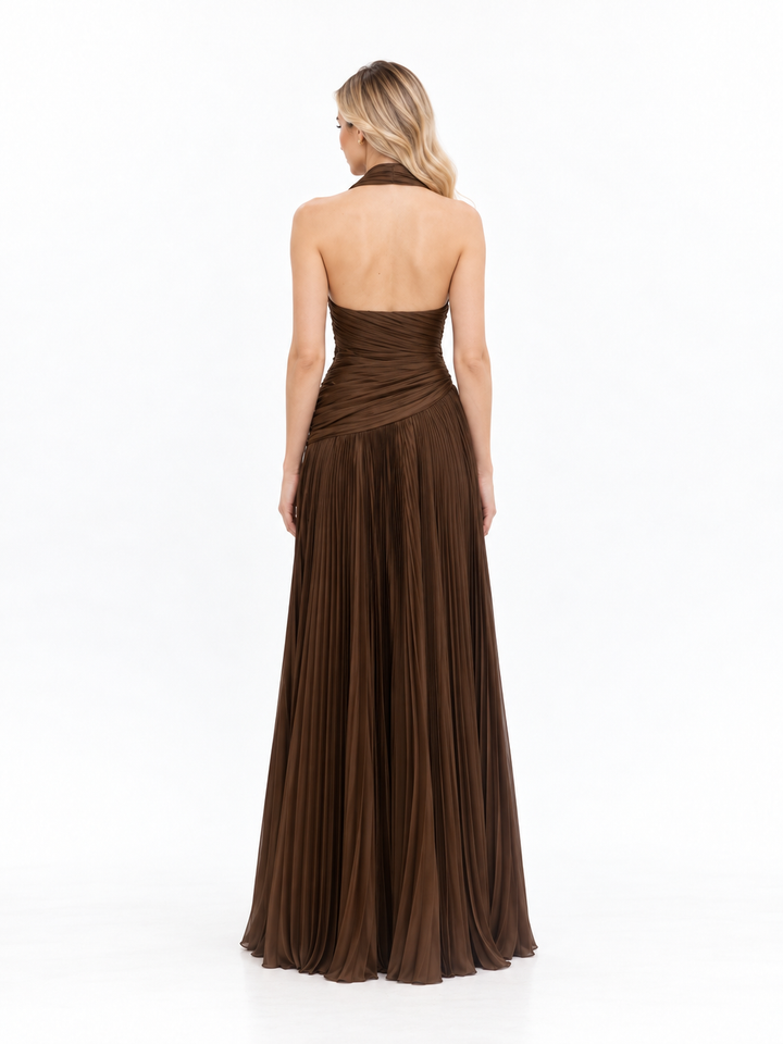 Halter Neck Ruched Slit Maxi Dress – Moressa