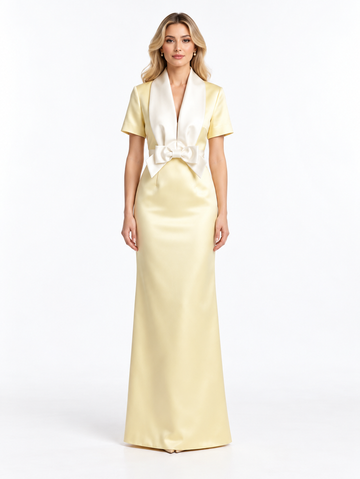 Ivory Satin Bow Gown -Elyssara