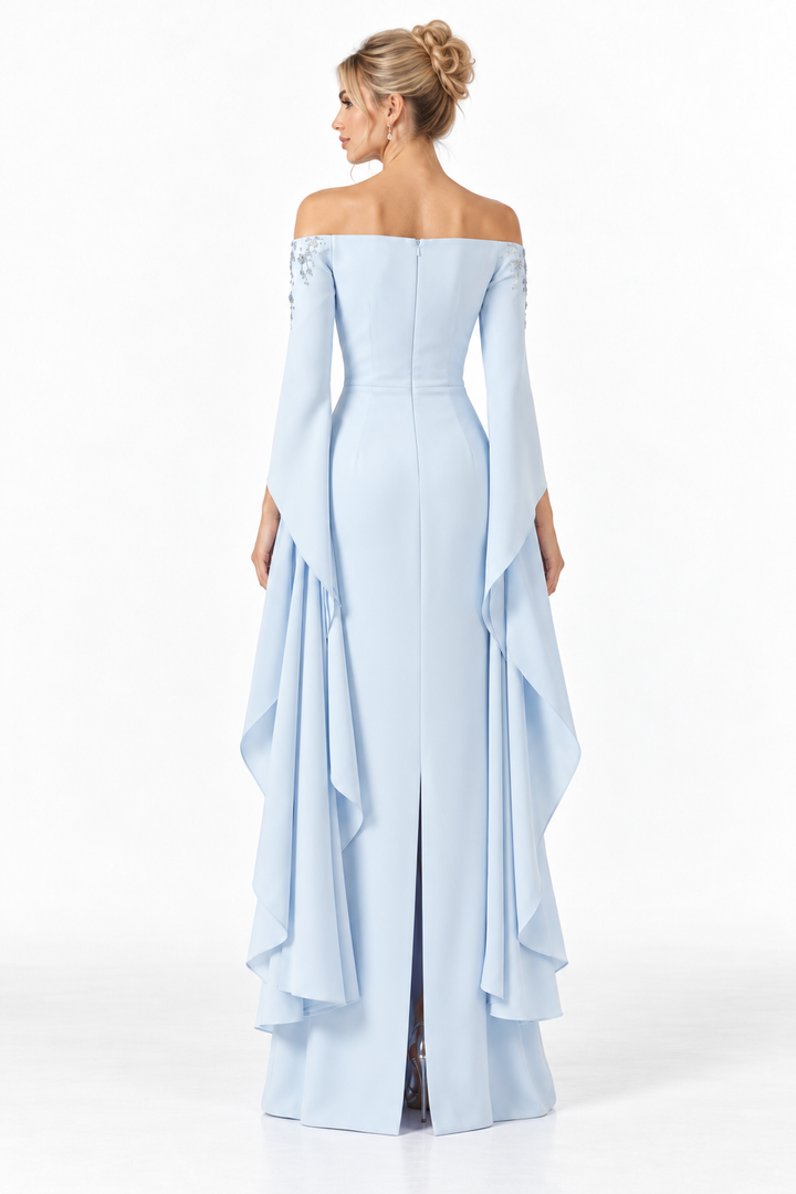 Embellished Off-Shoulder Draped Sleeve Maxi Dress – Skyelle