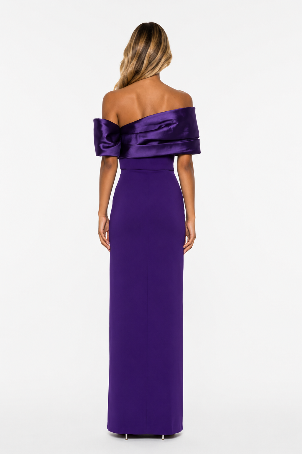 Off-Shoulder Satin Maxi Dress – Violet