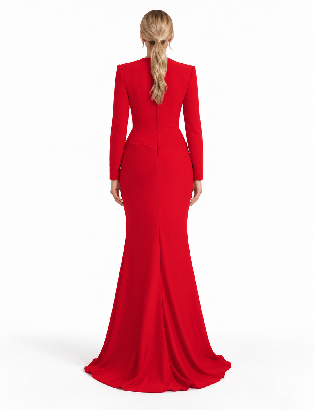 long-sleeve gown with front draped knot – RUBY