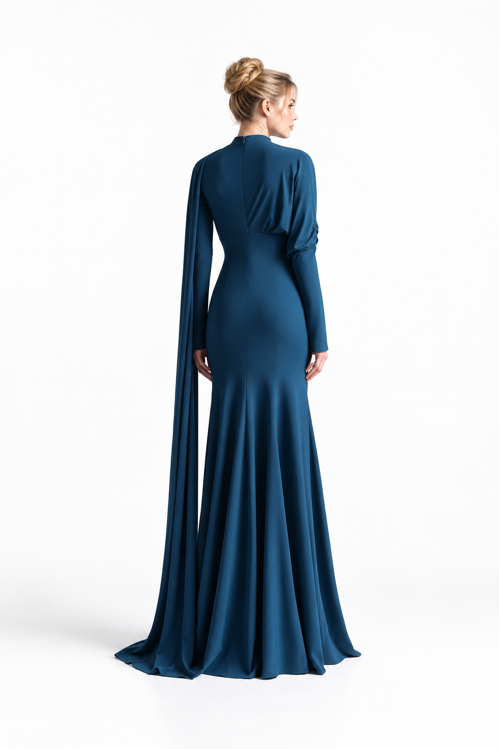 Ruched V-Neck Scarf Evening Gown - Ocevara