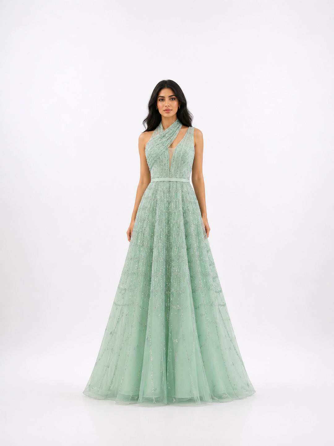 Embellished Halter Tulle Gown – ROSÉ