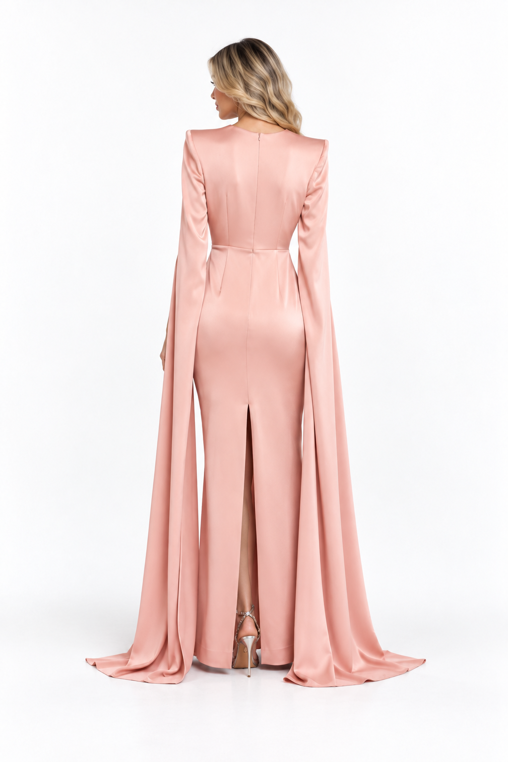 Blush Pink Cape Sleeve Maxi Dress - Celestine