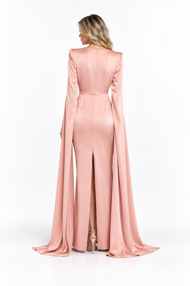 Blush Pink Cape Sleeve Maxi Dress - Celestine