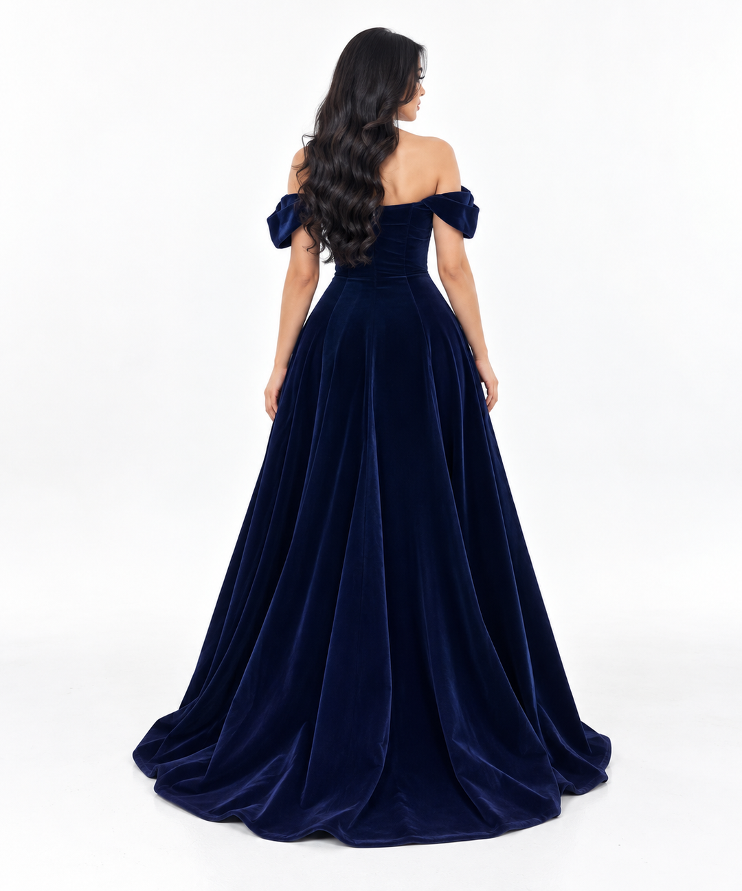 Velvet Off-Shoulder Floral Gown - Midnight