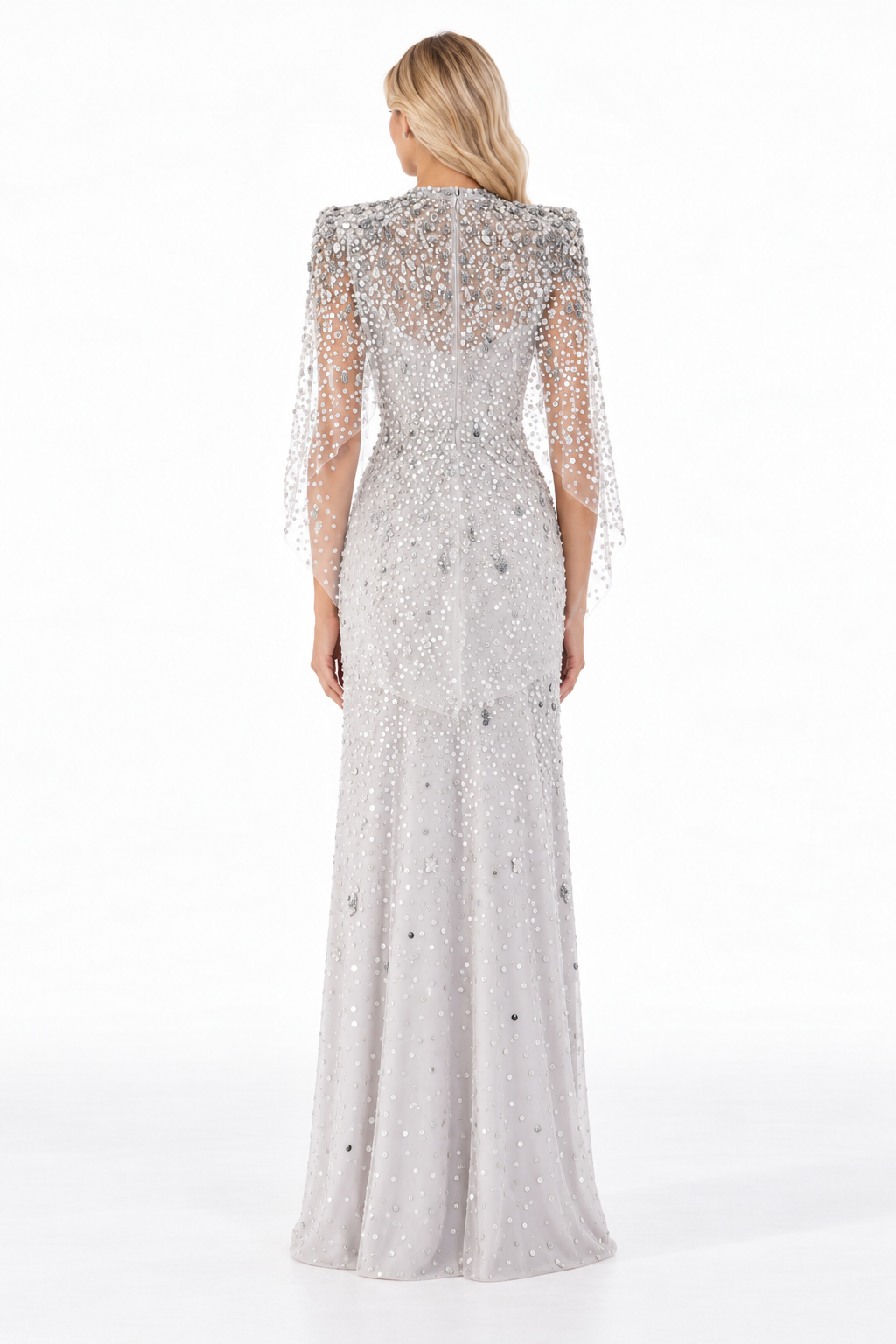 Embellished Cape Sleeve Fishtail Maxi Dress – Aurevine
