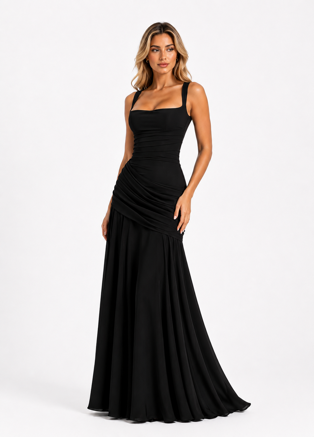 Navy Draped Waist Maxi Dress – AURELIA