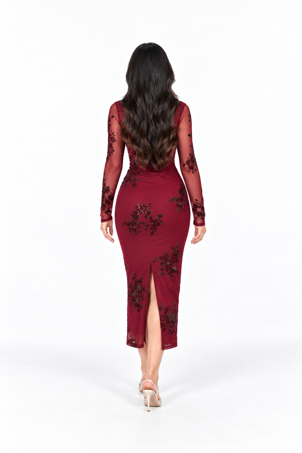 Embroidered Mesh Midi - Garnet