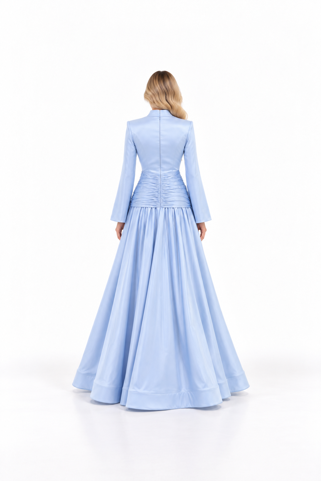 High-Neck Draped Bow Gown with Embellished Bodice - Celmira