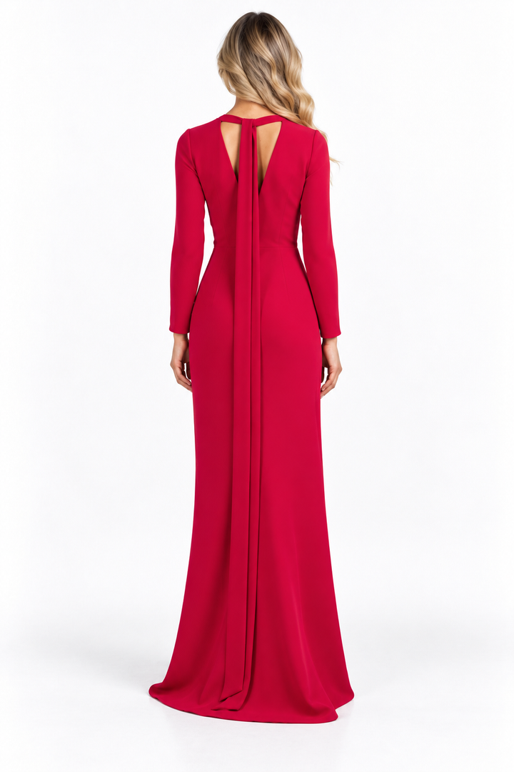 Fuchsia Pink Draped Waist Maxi Dress - Samira