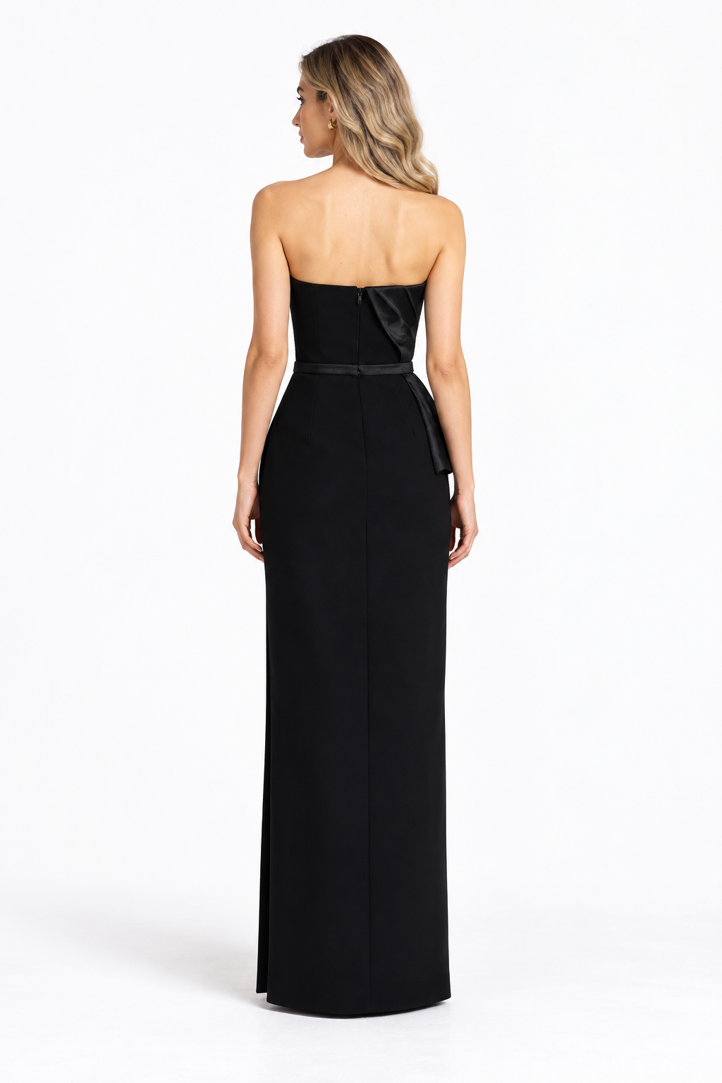 Black Sculpted Peplum Strapless Maxi Dress - Seraphina