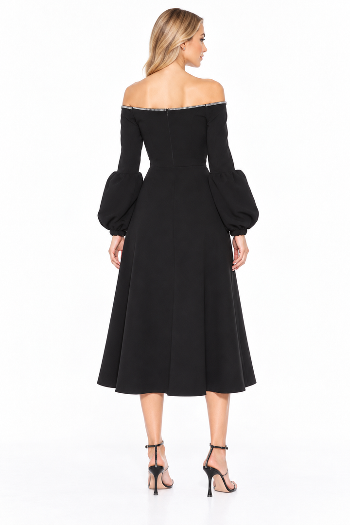Embellished Off-Shoulder Midi Dress - VIVIENNE