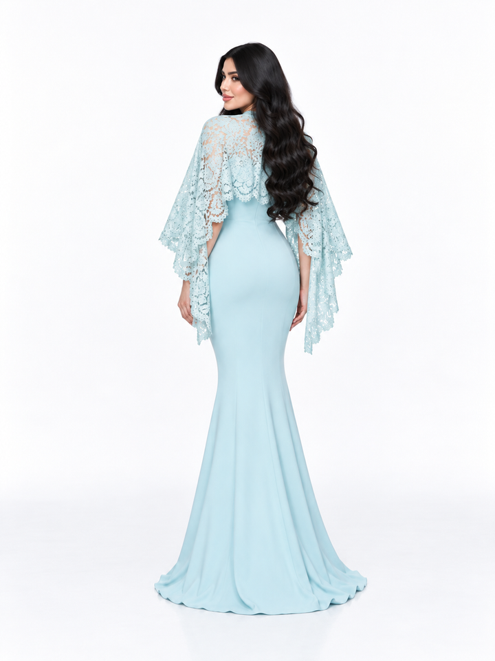 Lace Cape Mermaid Dress - Frost
