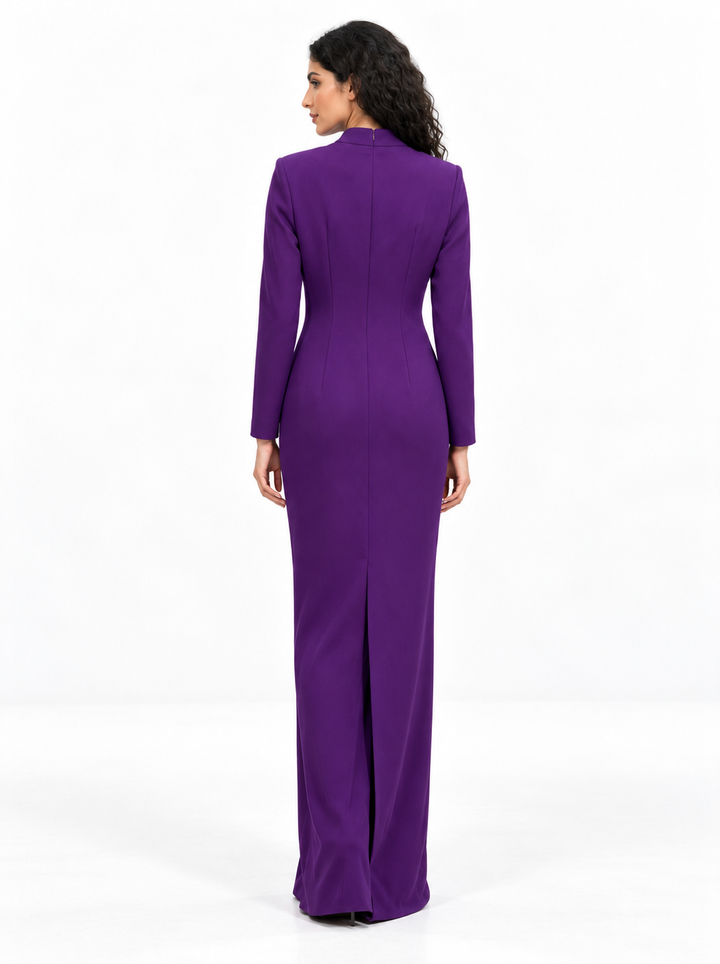 Crystal Trim High-Neck Evening Gown - Virelle
