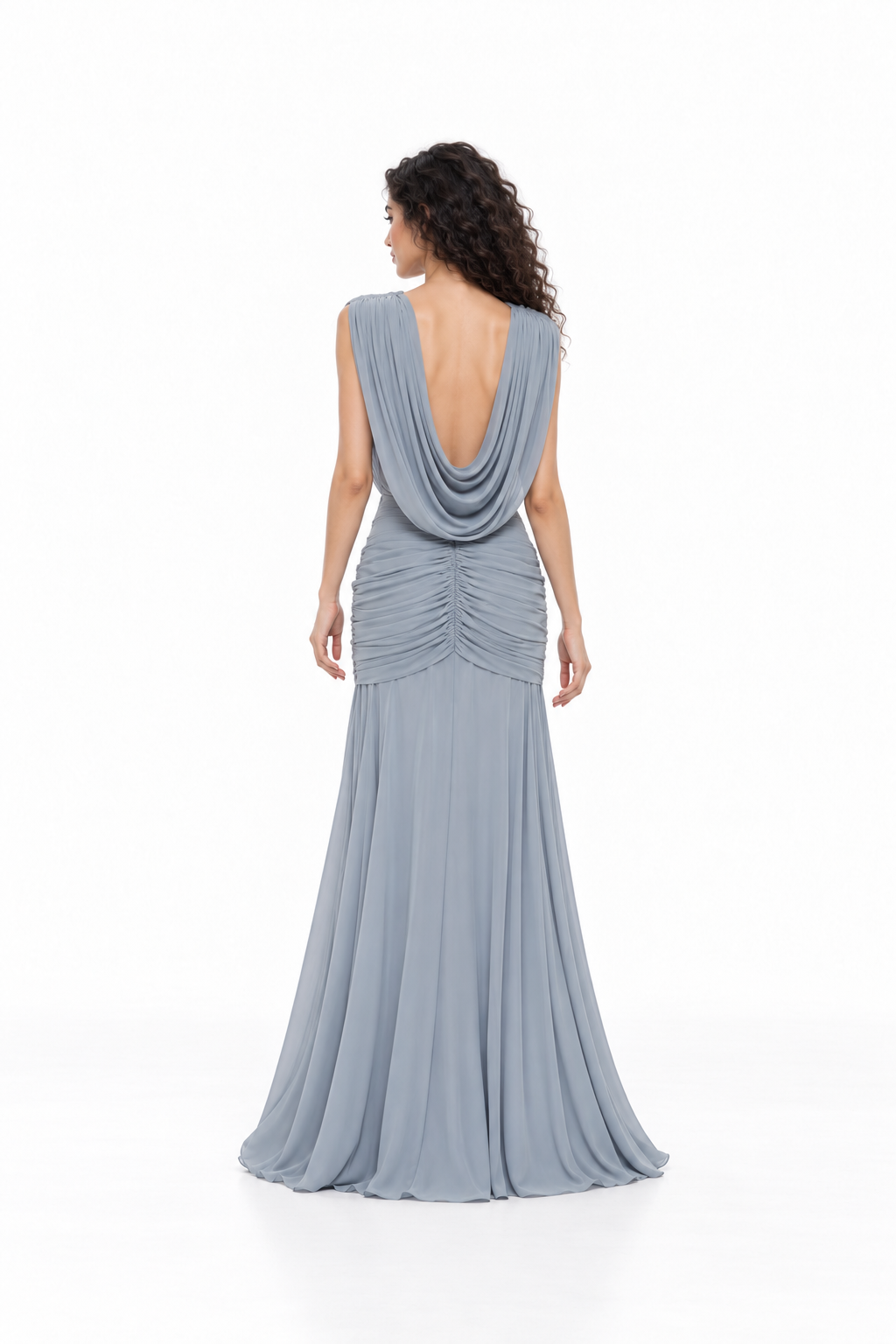 Ruched V-Neck Draped Evening Gown - Avelisse