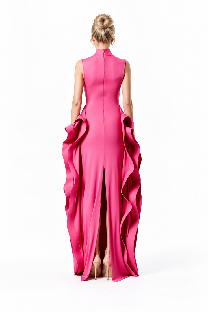 High Neck Ruffle Side Panel Maxi Dress – Fiora