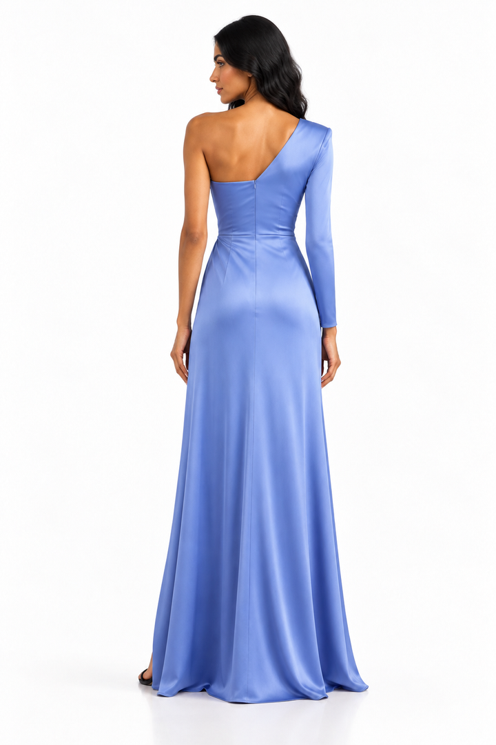 Periwinkle Blue Draped One Shoulder Maxi Dress - Eliana