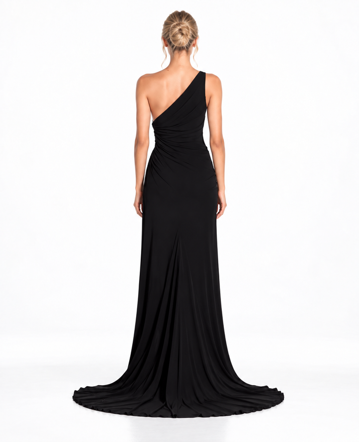 One Shoulder Ruched Slit Maxi Dress – Valenne