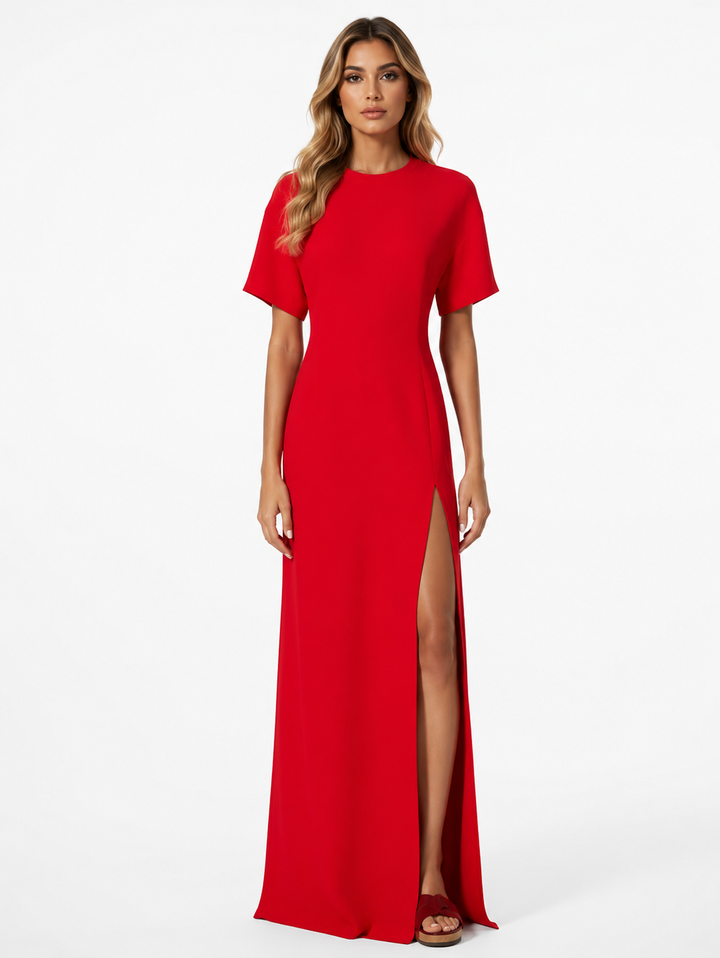 Scarlet Side-Slit Maxi Dress – Red