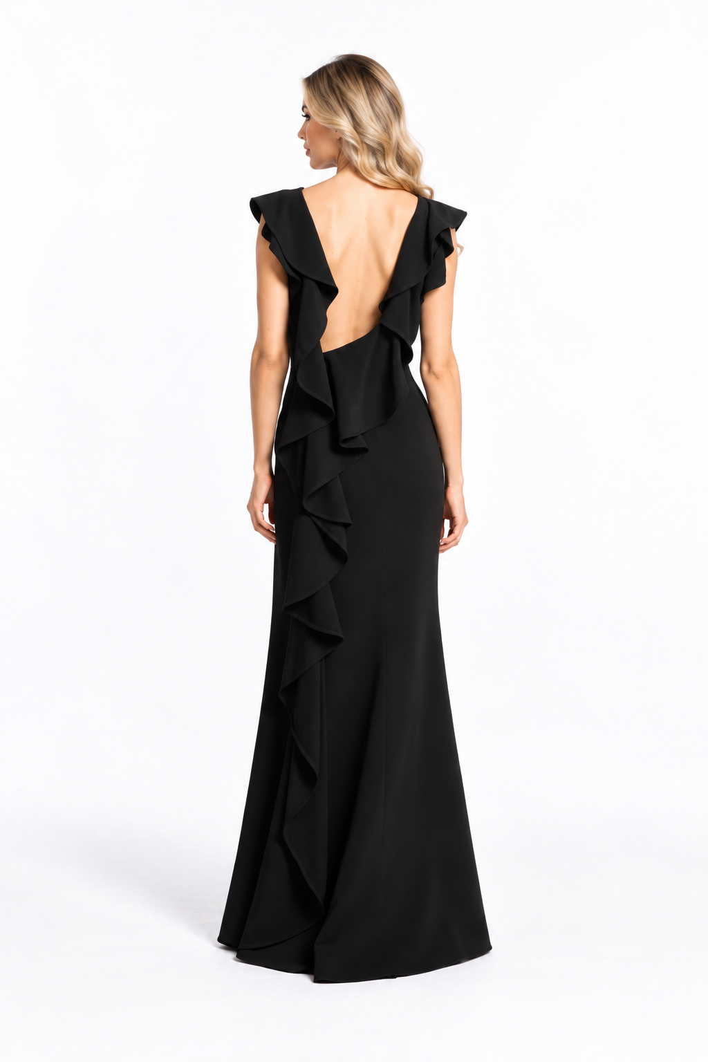 Black Ruffle Shoulder Slit Maxi Dress - Vivienne