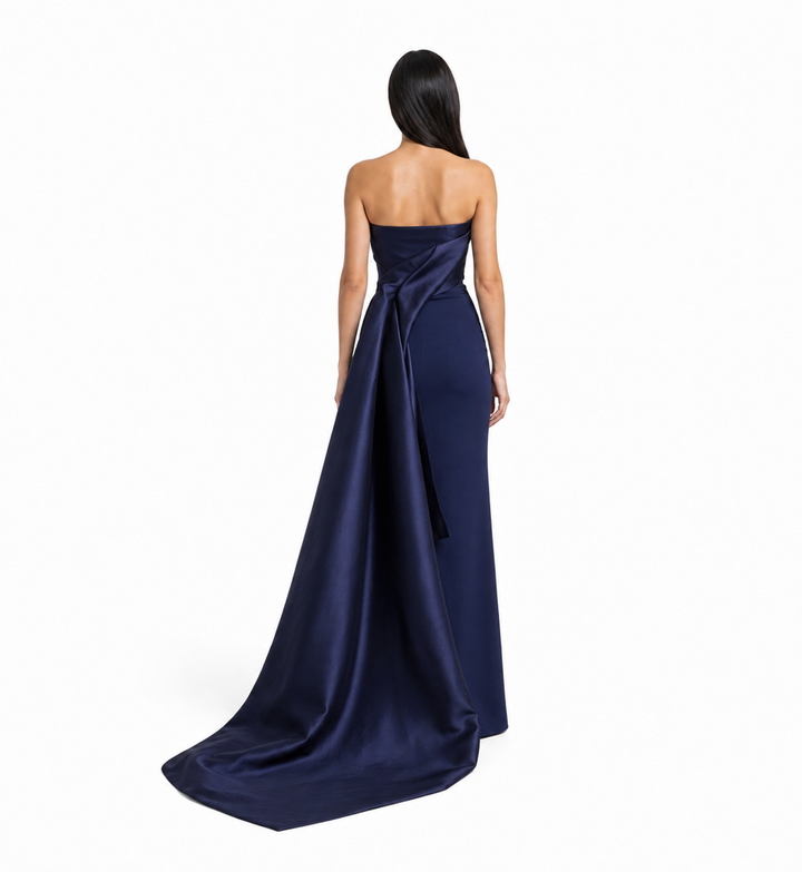 Strapless Satin Draped Train Maxi Dress – NAVELLA