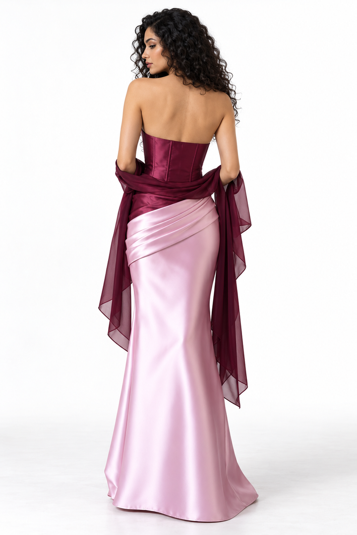 Two-Tone Draped Satin Evening - Marvella