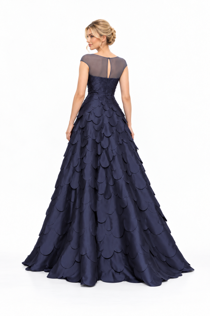 Textured Petal Illusion Neck A-Line Maxi Dress – Nerissa